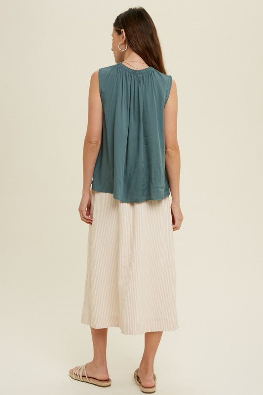 Ruched Neck Sleeveless Top