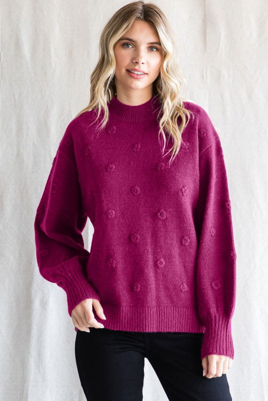 Flower Dot Solid Sweater Top