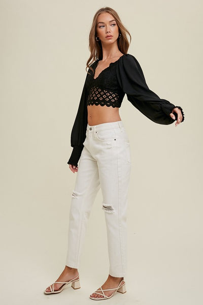 Long Balloon Sleeve Bralette Crop Top – Free Souls Boutique