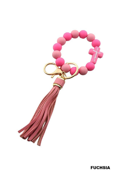 Jesus Cross Silicone Beaded Bracelet Keychain