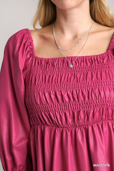 Faux Leather Smocked Dress  Free Souls Boutique