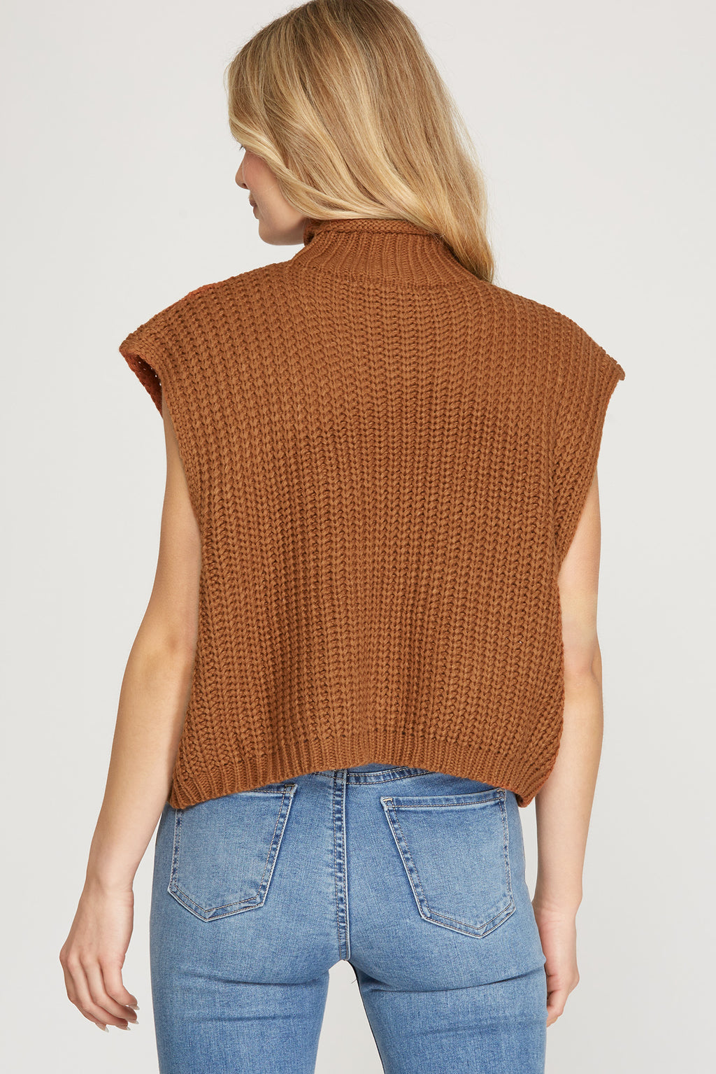 Roll Collar Sleeveless Sweater Top