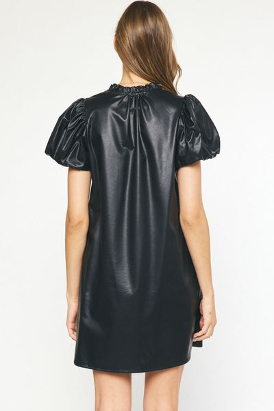 SS Puff Sleeve Faux Leather Dress Free Souls Boutique SS Puff Sleeve Faux Leather Dress Free Souls Boutique
