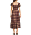 Smocked Puff Sleeve Plaid Midi Dress