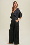 Satin Wide Leg Smock Waist Jumpsuit