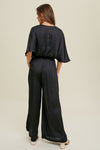 Satin Wide Leg Smock Waist Jumpsuit