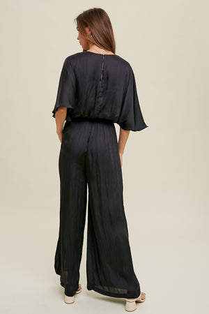 Satin Wide Leg Smock Waist Jumpsuit