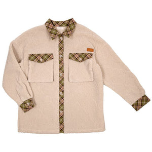 Quilted Plaid Trim Sherpa Shacket