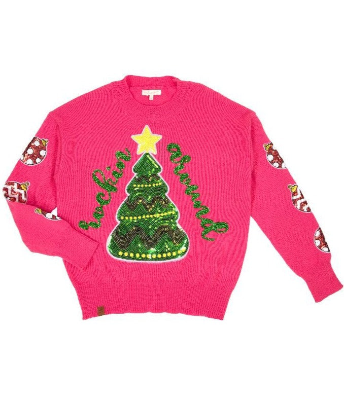 Rockin Around Sparkle Sequin Christmas Tree Holiday Sweater