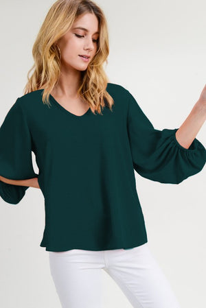 Plus Drape Bubble Sleeve Solid Top