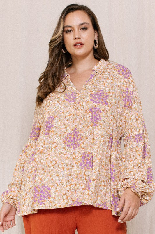 Plus LS Ditsy Floral Top