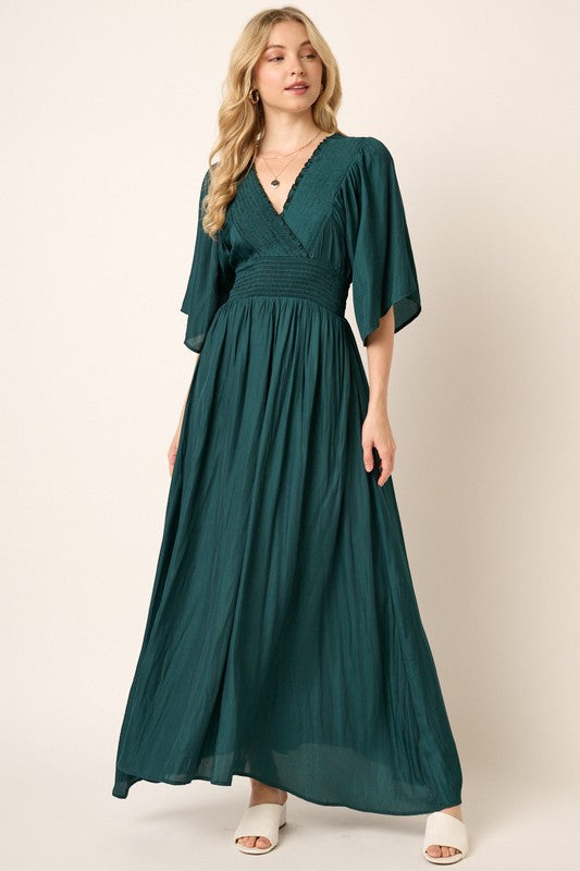 Smock Waist Satin Maxi Dress