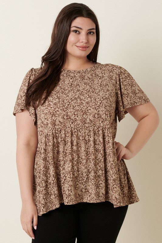 Plus Keyhole Back Ditsy Babydoll Top