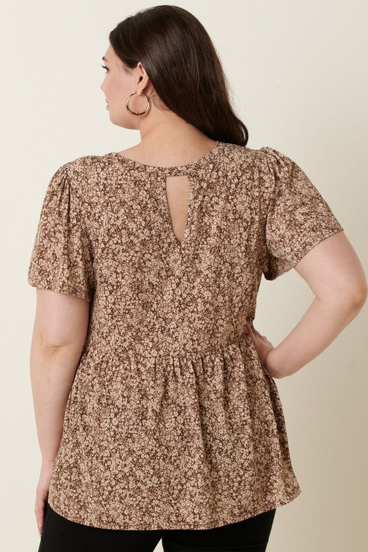 Plus Keyhole Back Ditsy Babydoll Top