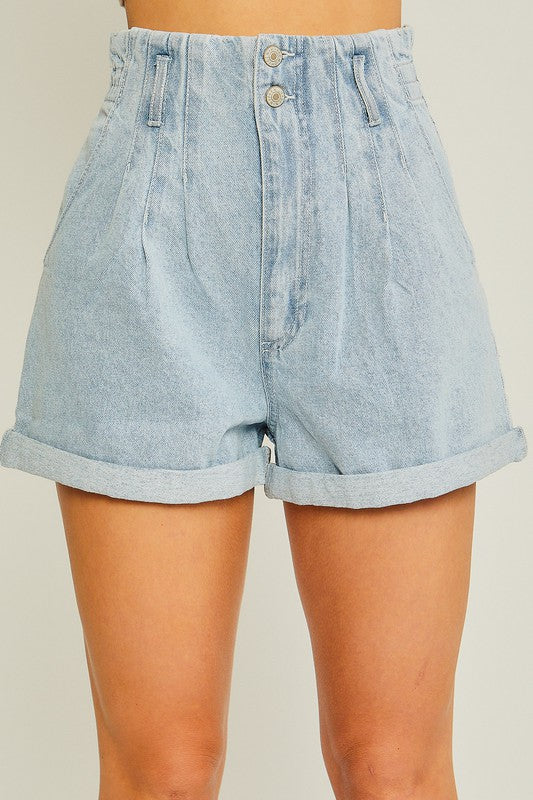 Paper Bag Waist Denim Shorts