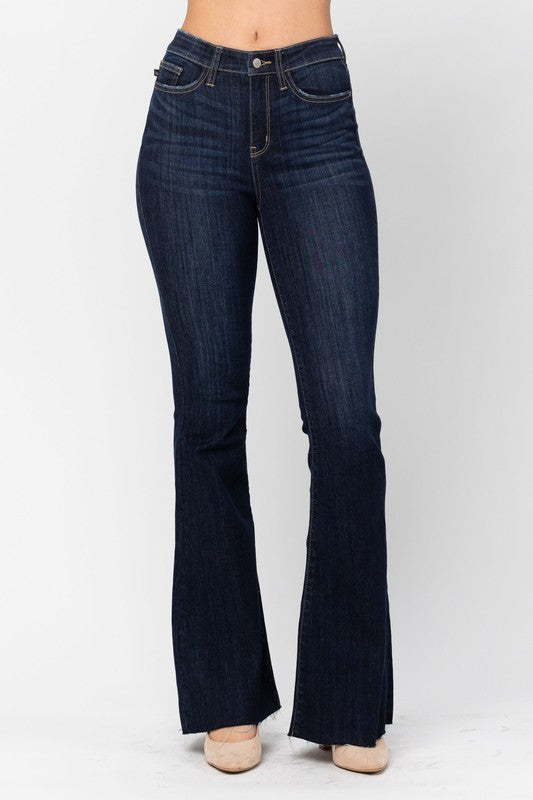 HW Raw Hem Flare Jeans