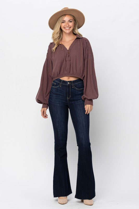 HW Raw Hem Flare Jeans