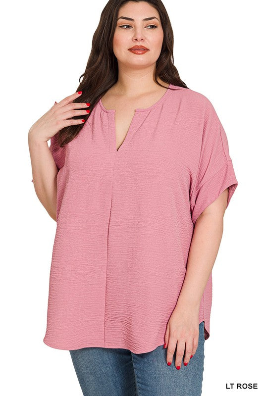 Plus Airflow Split Neck Top