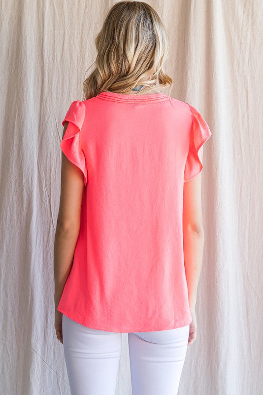 Tuck Detail Ruffle Sleeve Top