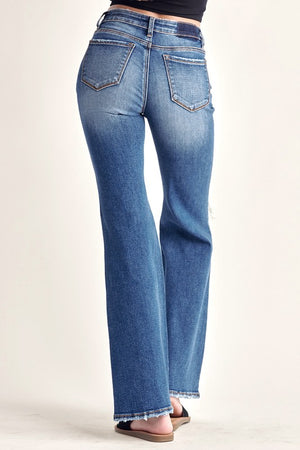 Mid Distressed Open Knee Flare Jeans