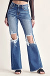 Mid Distressed Open Knee Flare Jeans