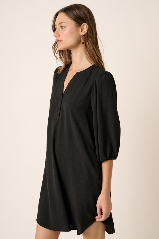 Slit Placket 3/4 Sleeve Dress