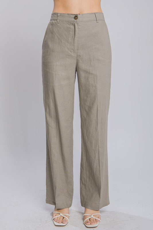 Linen Straight Leg Twill Pants