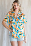 Satin Print SS Button Top