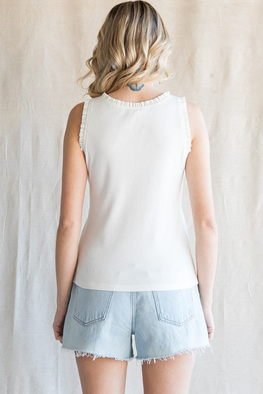 Frill Detail Ribbed Tank Top