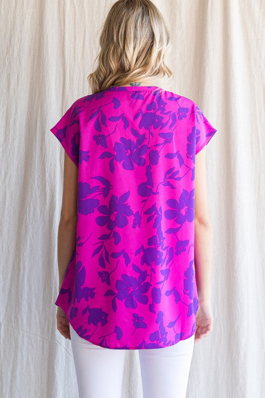 Plus Cap Sleeve Flower Print Top