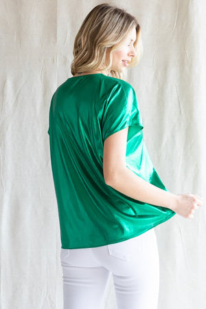 VNeck Shiny Metallic Top