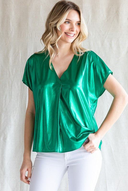 VNeck Shiny Metallic Top