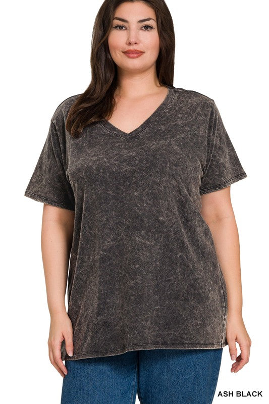 Plus Washed V-Neck Top