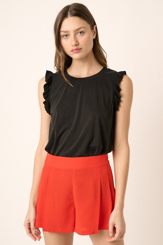 Sleeveless Ruffle Trim Knit Top