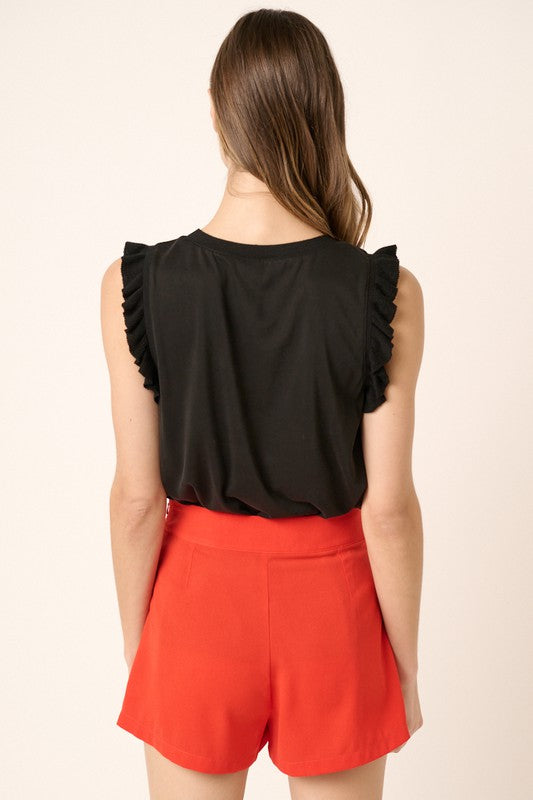 Sleeveless Ruffle Trim Knit Top