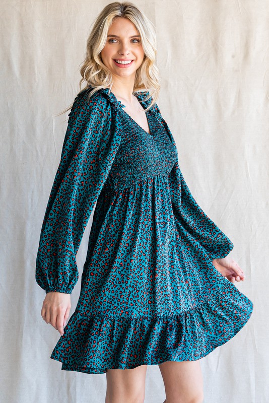 Smocked Leopard Dress