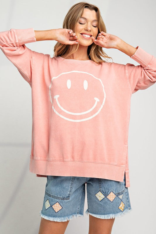 Smiley Face Washed Sweatshirt