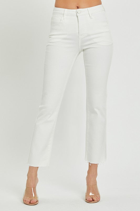Mid Rise Tummy Control Straight Raw Edge Jeans