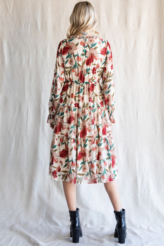 Floral Chiffon Midi Dress