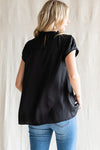 Pleat Sleeve Ruffle Neck Top