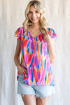 Feather Print Cap Sleeve Top