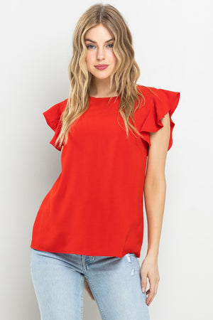 Round Neck Ruffle Sleeve Top