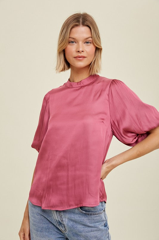 Bubble Sleeve Satin Top