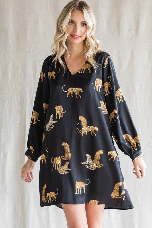 LS Satin Cheetah Dress