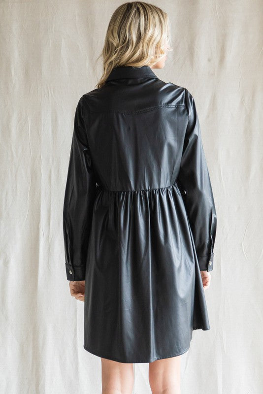 Leather Button Babydoll Dress Leather Button Babydoll Dress