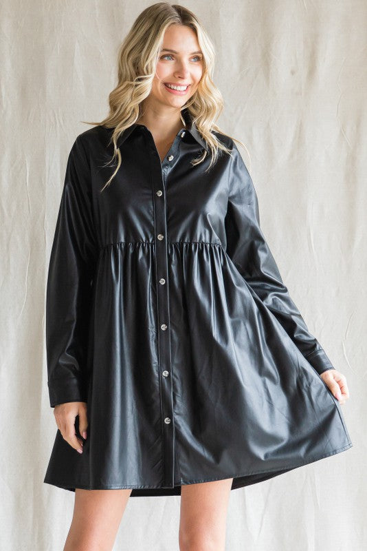 Leather Button Babydoll Dress