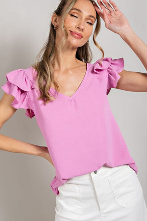 Double Ruffle Sleeve VNeck Top