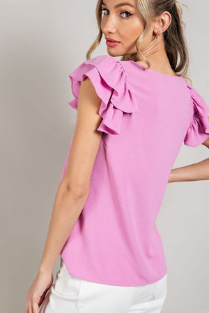 Double Ruffle Sleeve VNeck Top