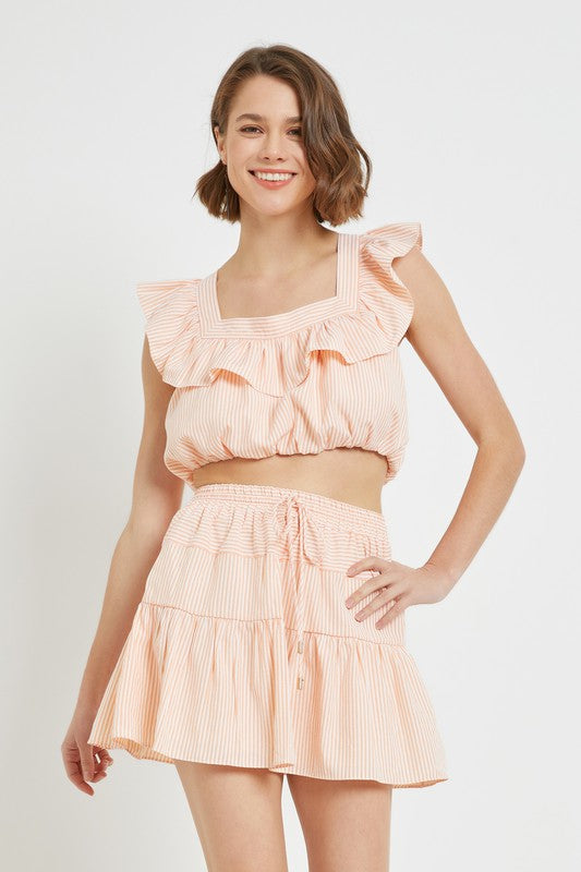 Ruffle Pinstripe Crop Top