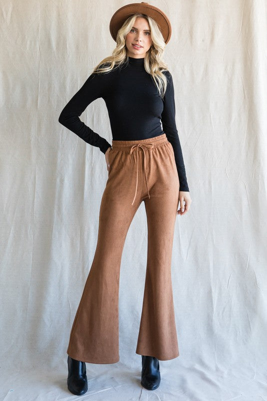 Suede Drawstring Flare Pants